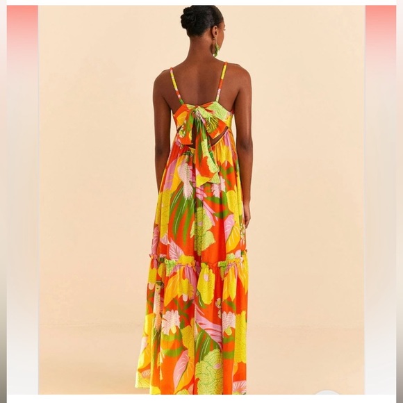 🥭FARM Rio Neon Floral Tiered Cotton Maxi Dress - Picture 2 of 7